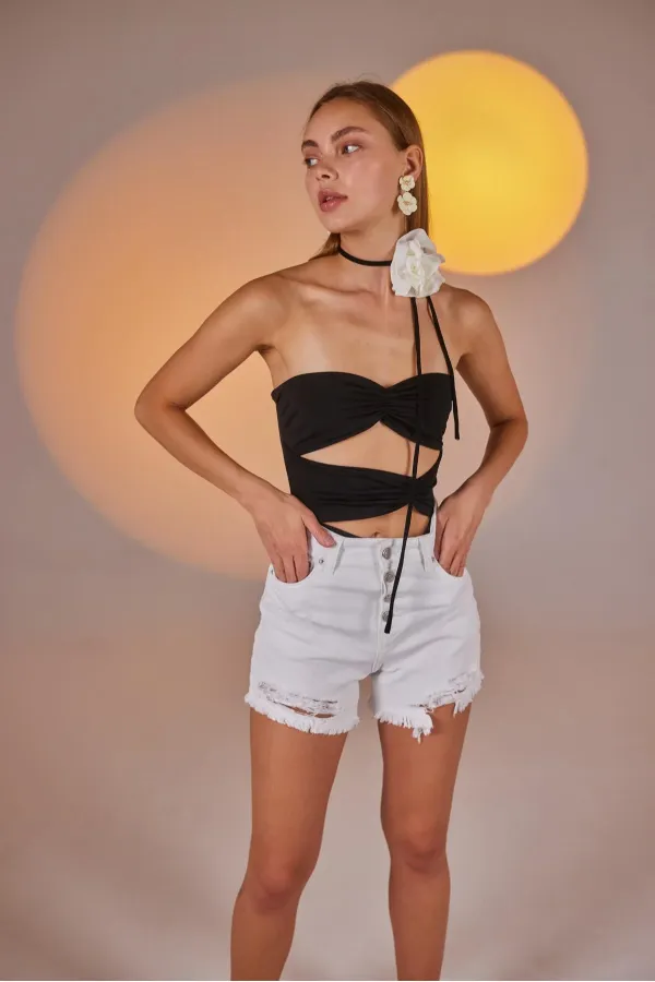 Distressed Jean Shorts White