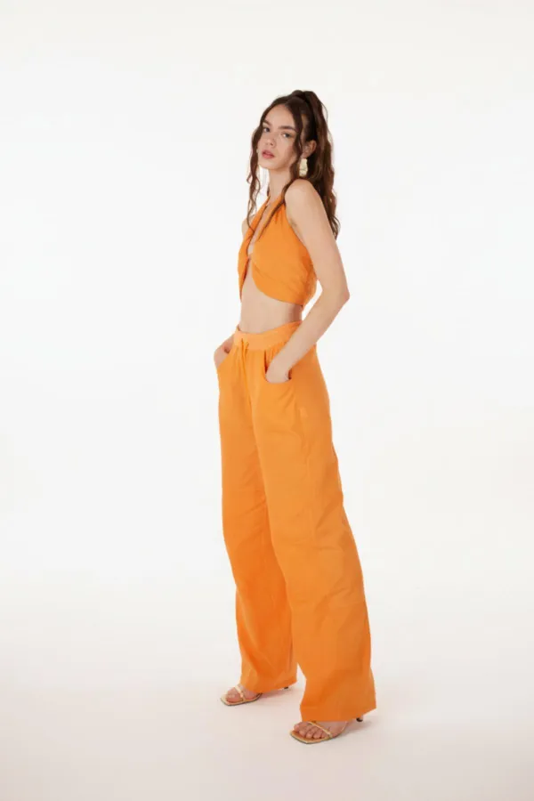 Pantalon taille haute orange
