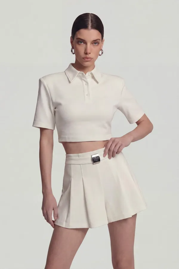 Short Alexia plissé taille haute avec ceinture blanc Short Alexia plissé taille haute avec ceinture blanc