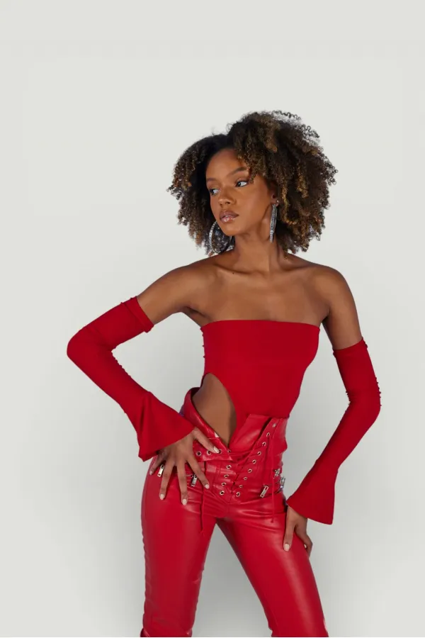 Pantalon en cuir rouge Rebel