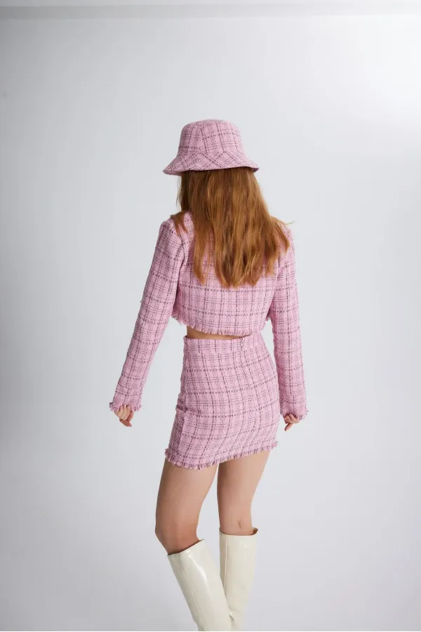 Tweed Fabric Crop Jacket Pink