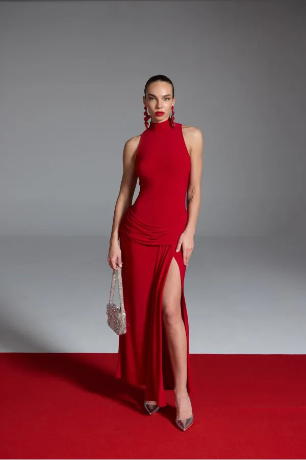 Backless Long Emilia Dress with Slit, Red