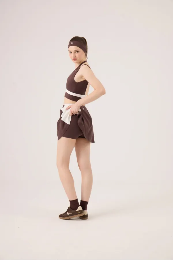 Jupe courte Stella taille haute couleur café