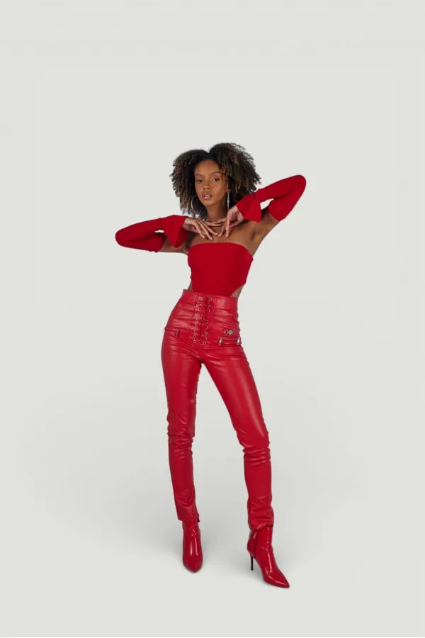 Pantalon en cuir rouge Rebel