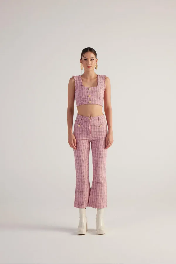 Pantalon en tweed rose