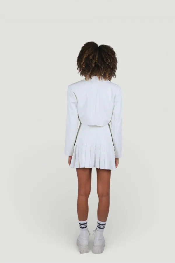 Veste en cuir écru style universitaire