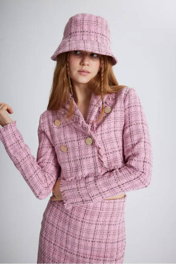 Tweed Fabric Crop Jacket Pink