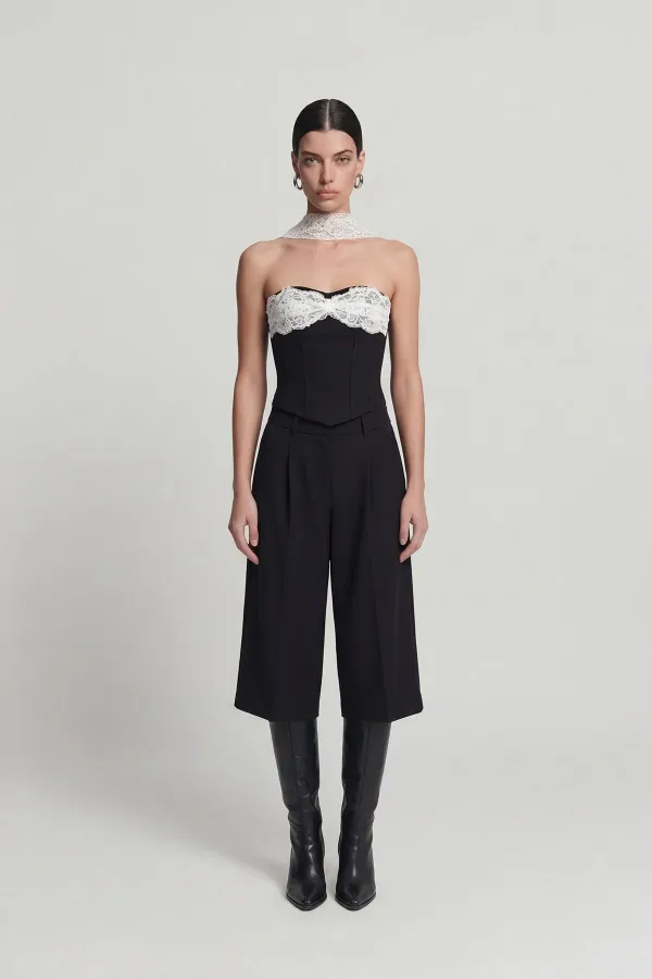 Lace Shawl Detail Corset Tayla Bustier Black