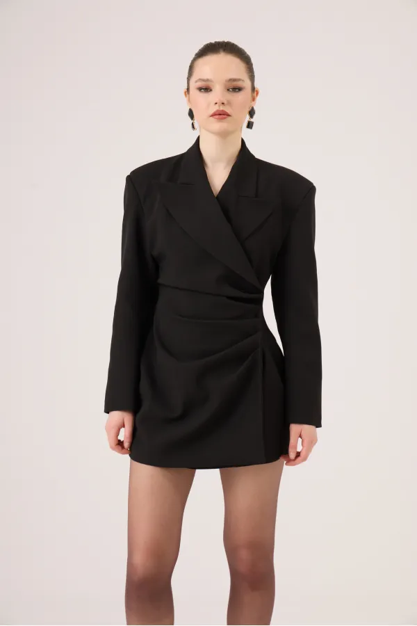 Beli Drape Detaylı Heleni Blazer Ceket Siyah