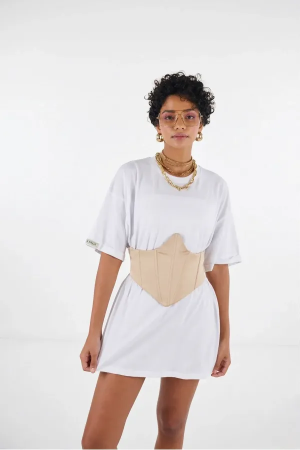 Corset en satin beige