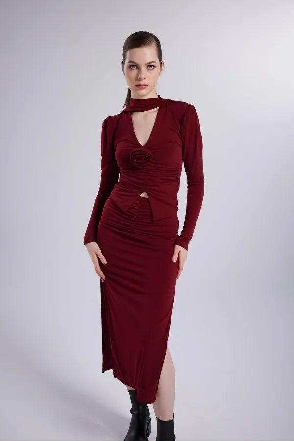 Chemisier Serre rouge bordeaux