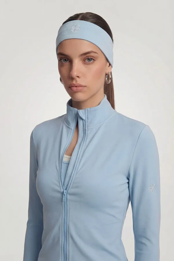 Fabiola Jacket with Finger Detail and Zipper, Blue Fabiola Jacket with Finger Detail and Zipper, Blue