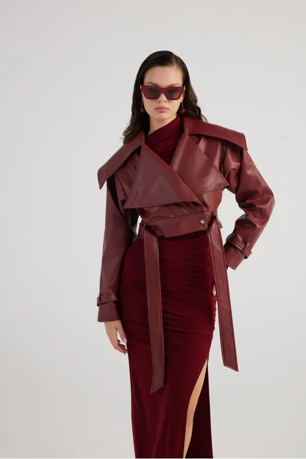 Veste en cuir Neeko bordeaux