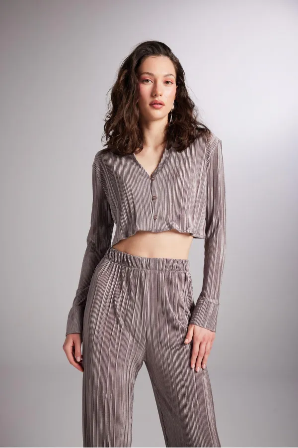 Comfy Crop Gömlek Vizon