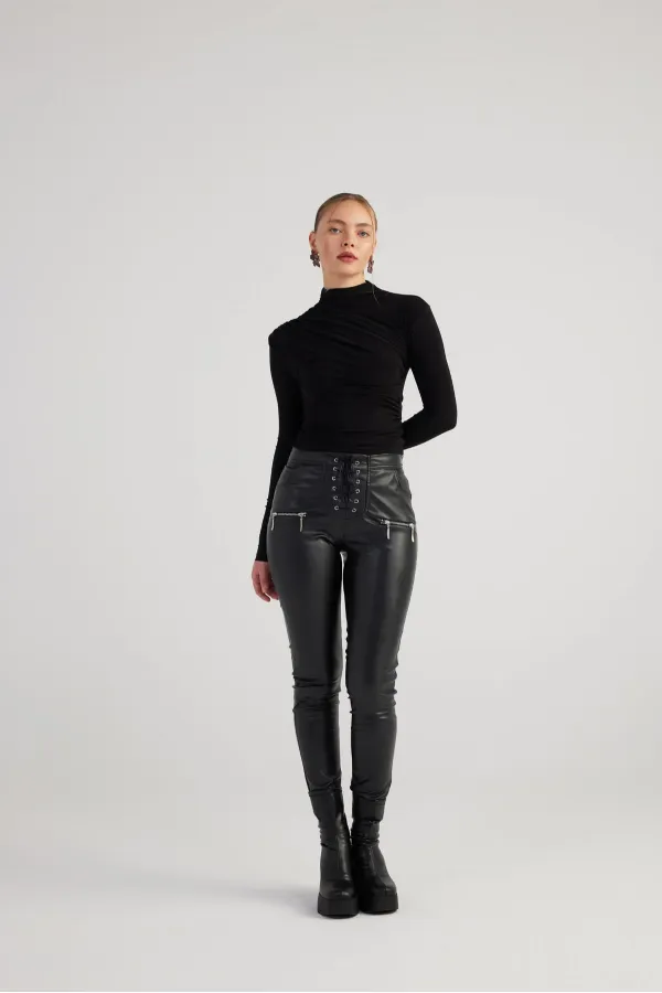 Pantalon en cuir noir Gina