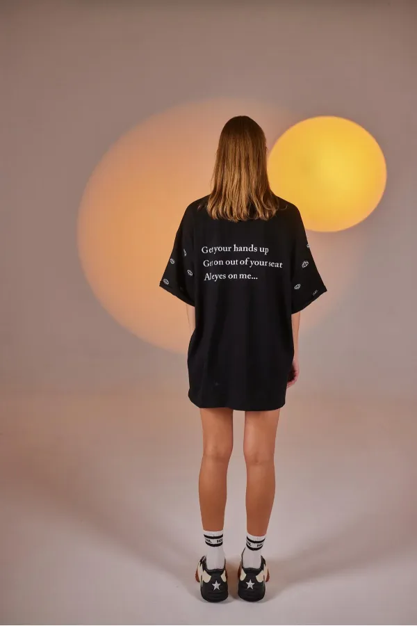 Eye Print Oversize Eye T-shirt and Bike Leggings Set Black