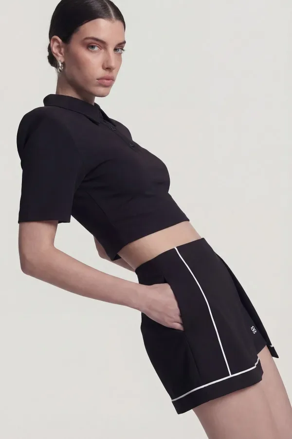 Vatkalı Polo Yaka Carolyn T-Shirt Siyah Vatkalı Polo Yaka Carolyn T-Shirt Siyah