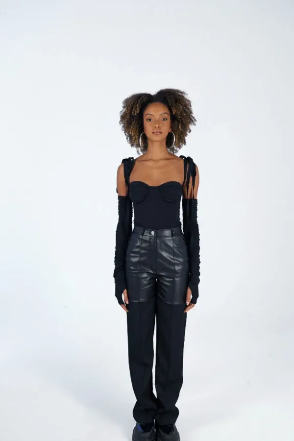 Pantalon en cuir noir Fabio