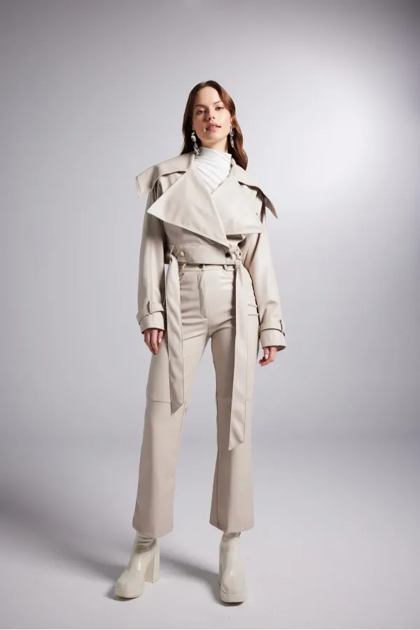 Veste en cuir beige Neeko