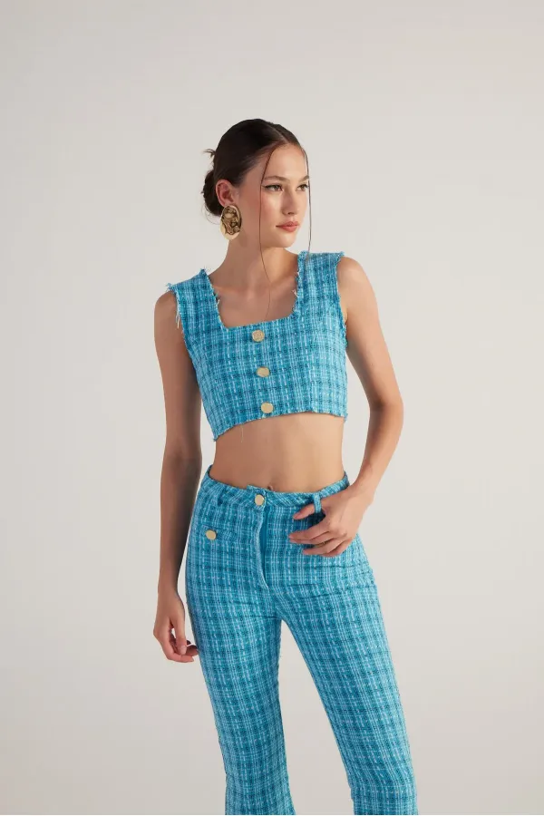 Bustier en tweed bleu