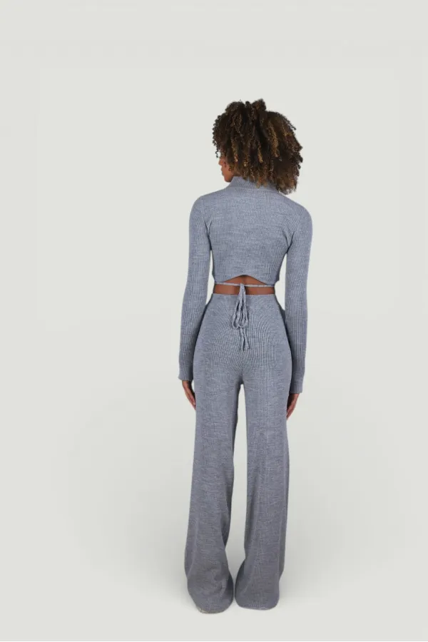 Balıkçı Yaka Crop Model Parmak Geçirmeli Feels Kazak Gri