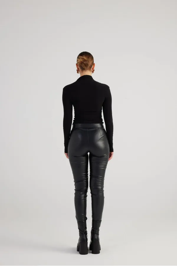 Pantalon en cuir noir Gina