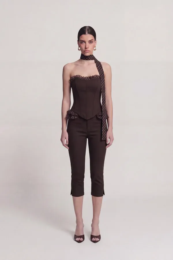 Mid-Waist Lycra Una Capri Pants, Brown Mid-Waist Lycra Una Capri Pants, Brown