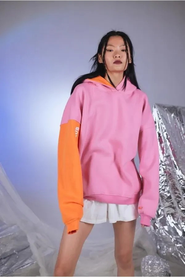 Kadın Pembe Oversize Baskılı Kapüşonlu Lenora Sweatshirt