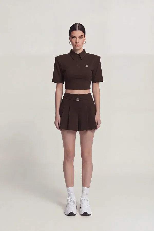 Short Alexia plissé taille haute avec ceinture, marron café Short Alexia plissé taille haute avec ceinture, marron café