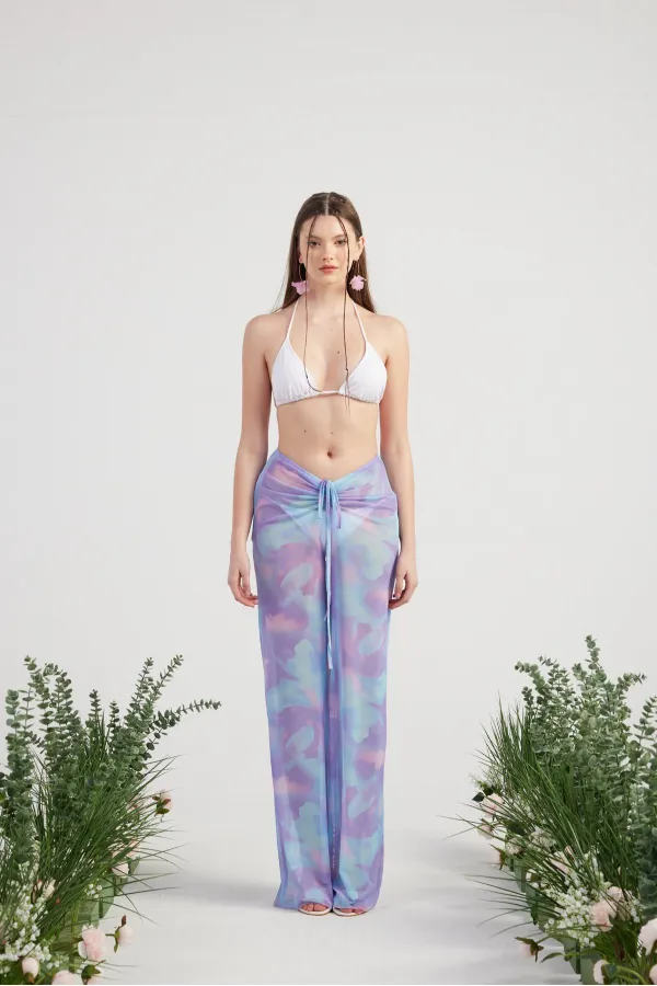 Shirred Pareo Pantolon Lila