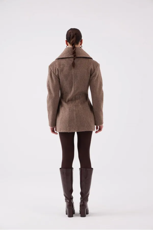 Manteau en cachemire Désirée, cintré à la taille, marron