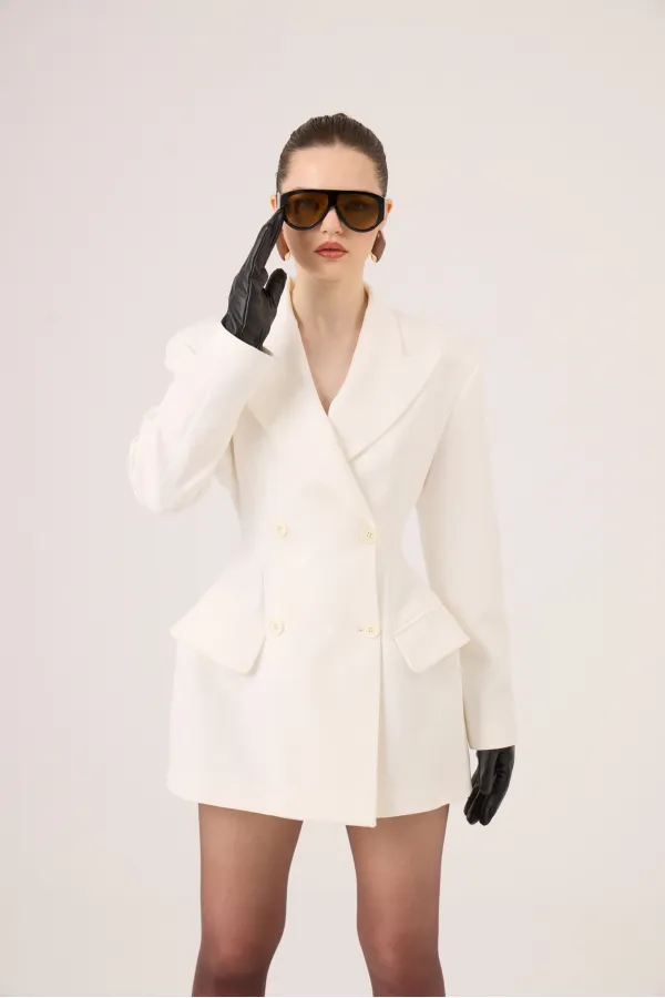 Belden Oturmalı Galina Blazer Ceket Ekru