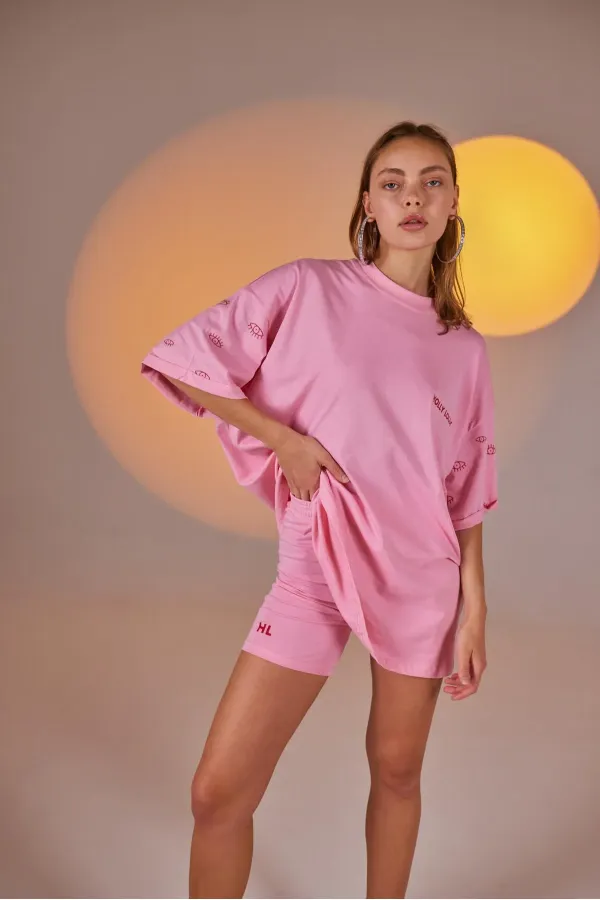 T-shirt à œil, combinaison de motard rose