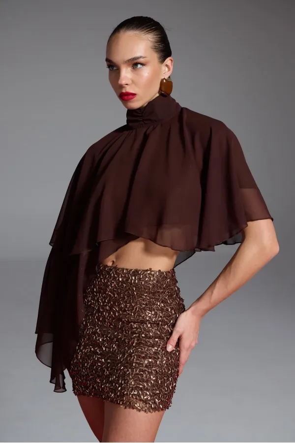 Payetli Mini Harley Etek Kahve