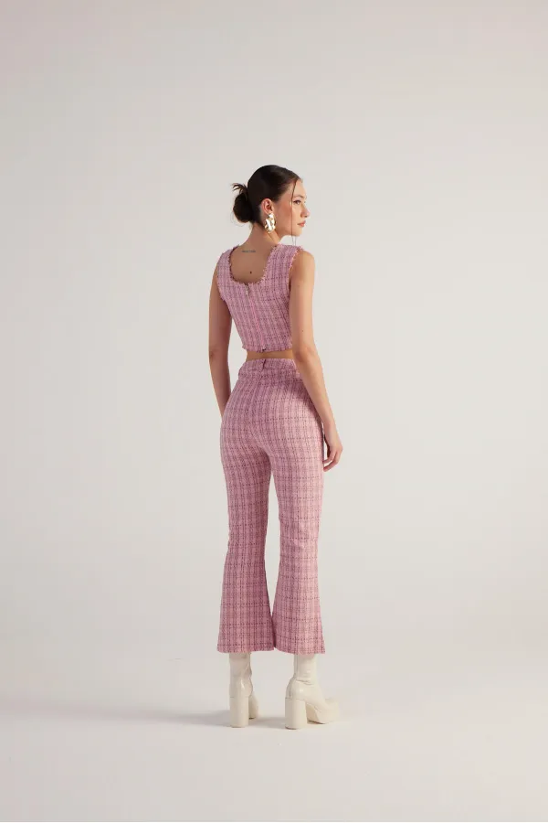 Pantalon en tweed rose