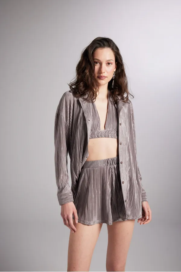 Comfy Oversize Gömlek Vizon