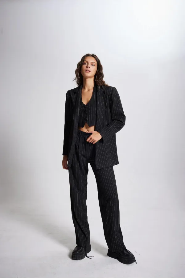 Striped Pantolon Siyah