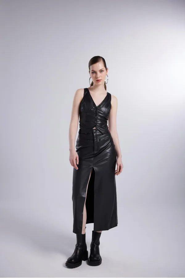 Hera Deri Etek Siyah