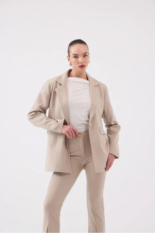 Veste blazer rayée beige
