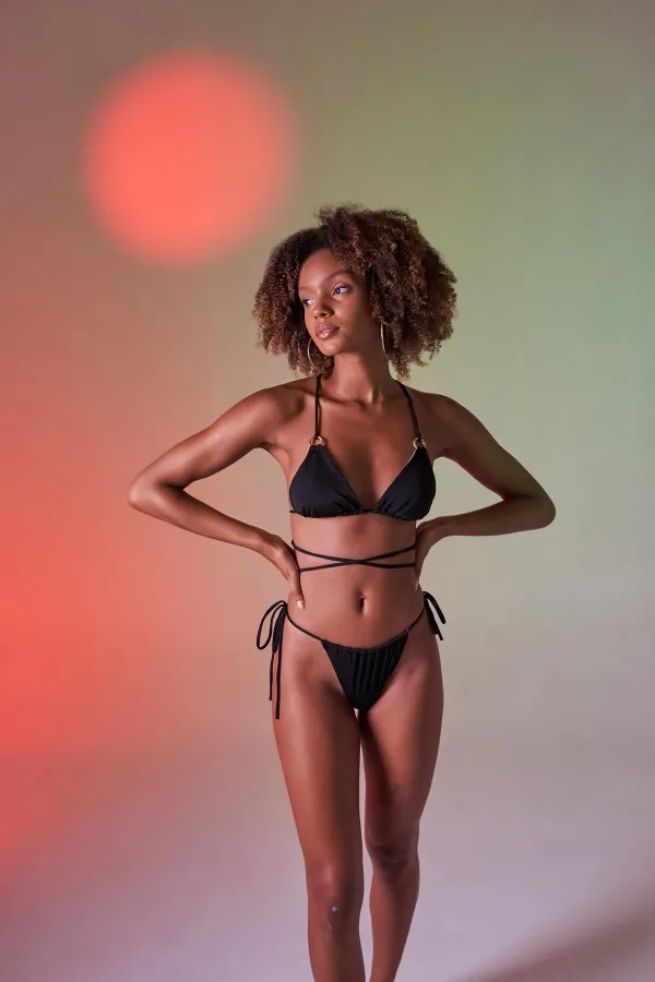 Bağcıklı U Kesim Brezilya Model Slim Delphi Bikini Altı Siyah