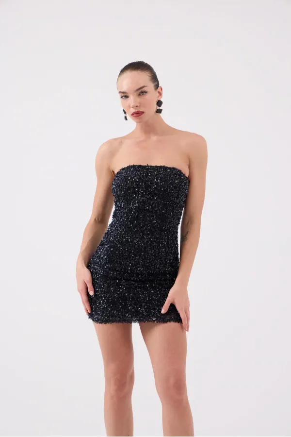 Sequin Strapless Mini Genesis Dress Black