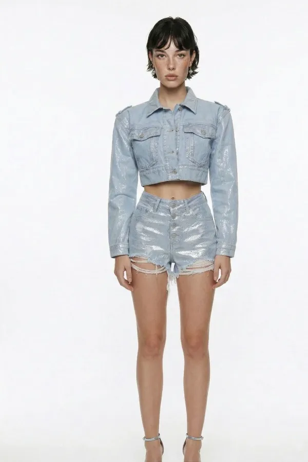 Glossy Jean Shorts Blue