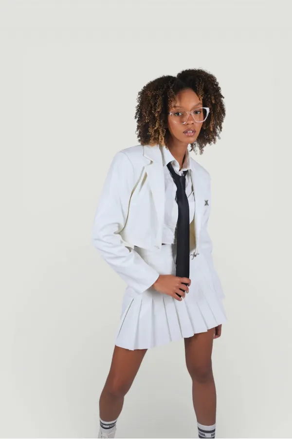 Veste en cuir écru style universitaire