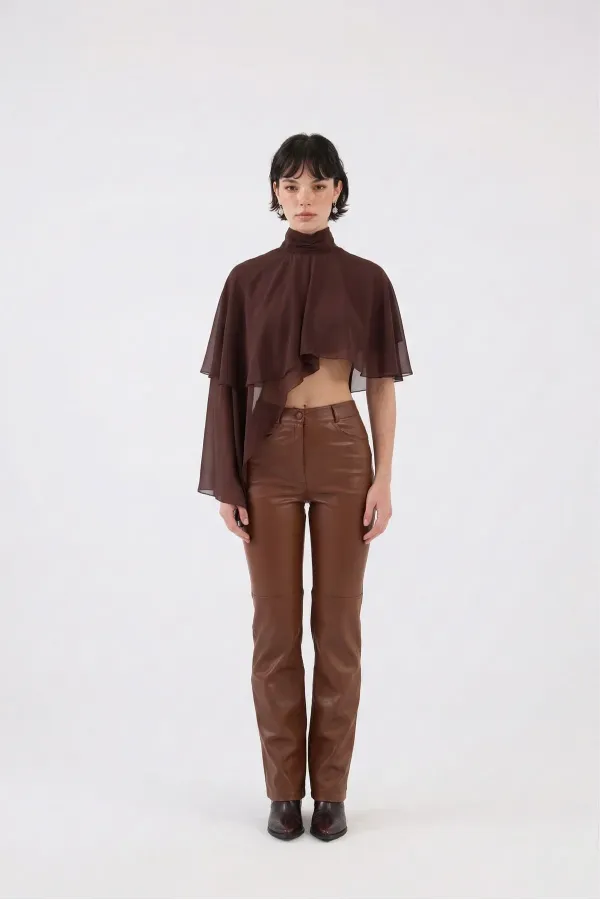 Pantalon en cuir marron Dolores