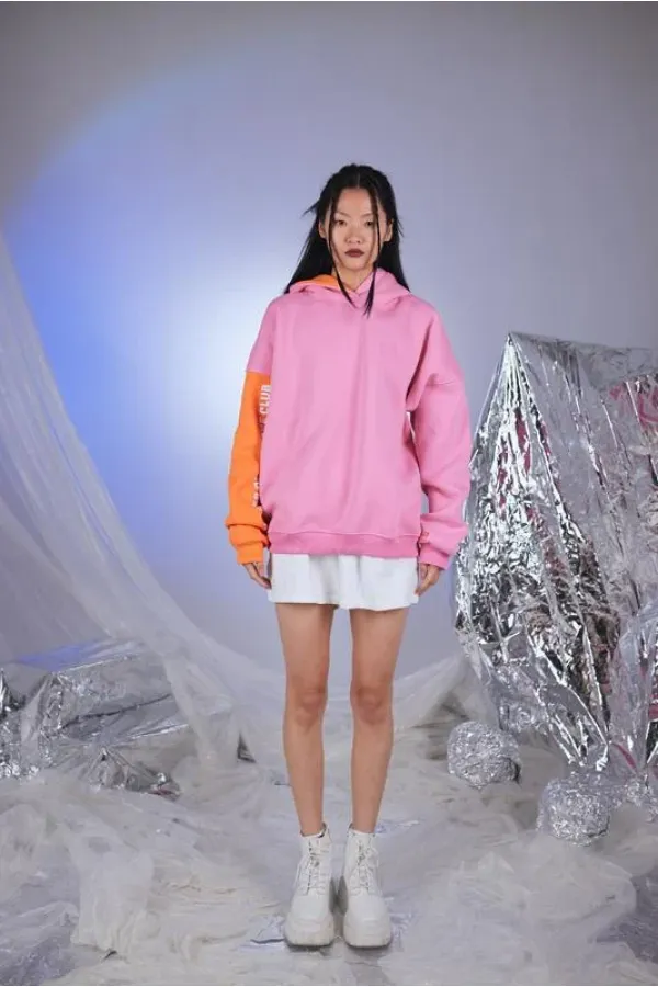 Kadın Pembe Oversize Baskılı Kapüşonlu Lenora Sweatshirt