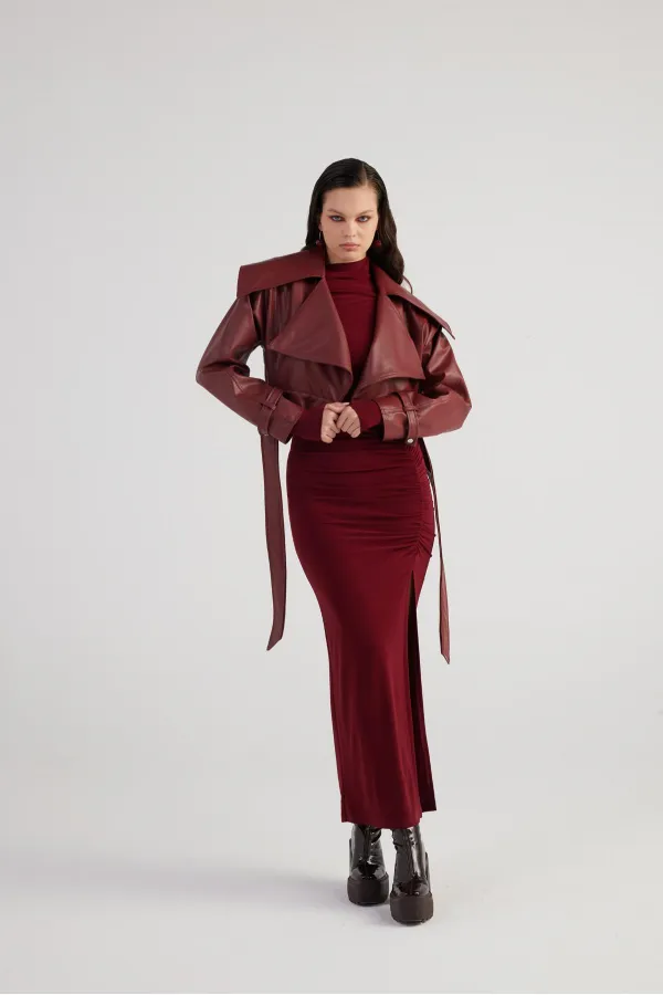 Veste en cuir Neeko bordeaux