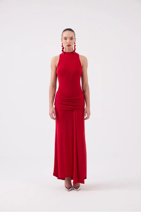 Backless Long Emilia Dress with Slit, Red