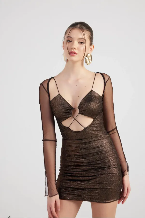 Ensemble body et jupe en tissu brillant, couleur café lunaire