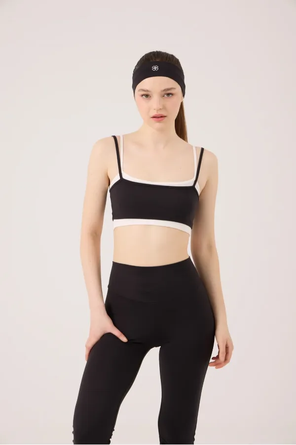 Fabiola Double-Layer Strappy Bustier, Black