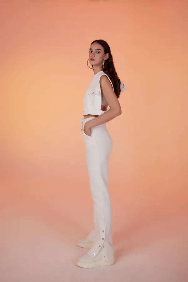 Paça Çıtçıtlı 3 İpli Jura Eşofman Altı Beyaz